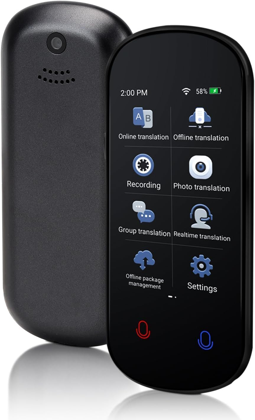 TOPHAIR Language Translator Device, Two Way Real-Time Voice Translation, Support 138 Languages, Accurate Offline/Recording/Photo Instant Translation with 3” HD Inch Touch Screen for Travel, Black