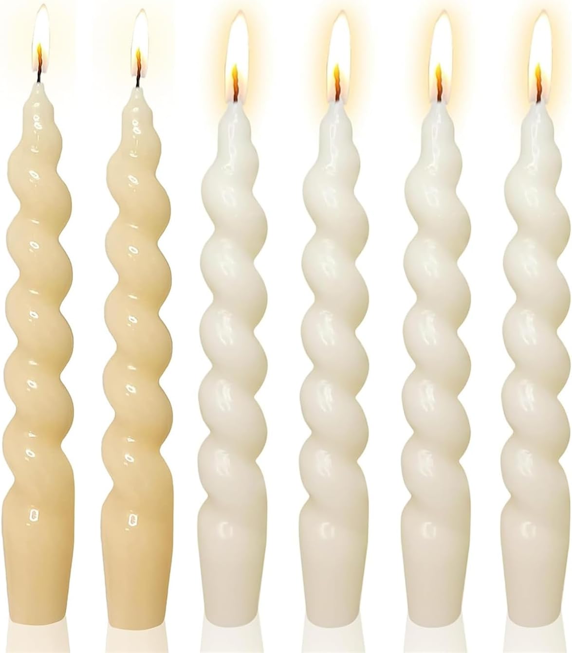 6pcs Spiral Taper Candles Yellow Candlesticks - Gedengni 7INCH Cream Candle Sticks Dinner Twisted Candles for Holiday Wedding Party