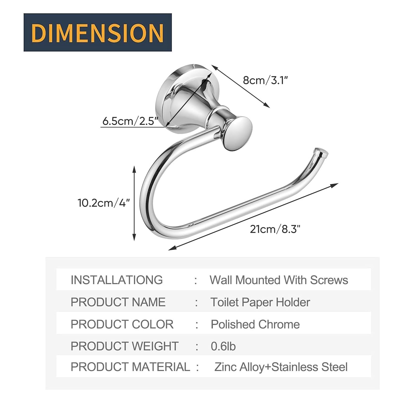 BESy Toilet Paper Holder Wall Mount Bathroom Tissue Holder Polished Chrome — Amazon image 7