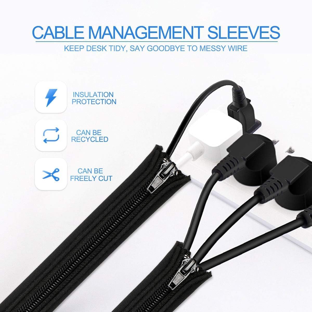 Teskyer 8 Pack Cable Tidy with Zipper, Cable Management Sleeves for TV Computer, Office, 15"/38cm Per Sleeve - Image 3