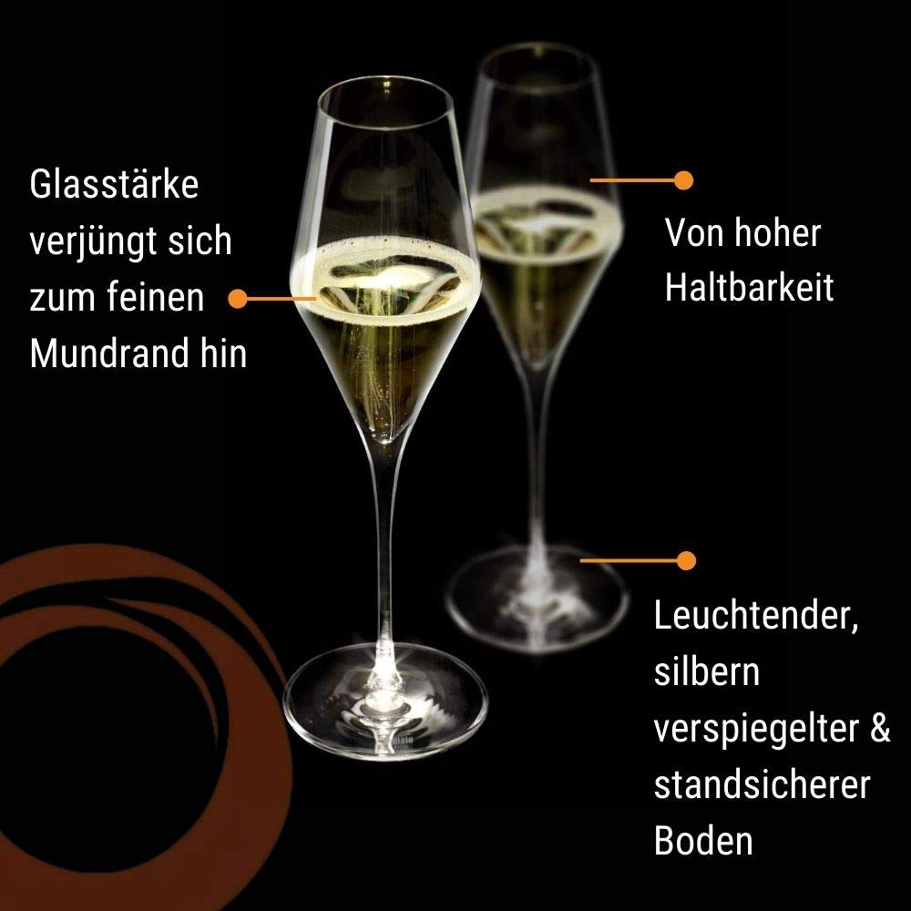STÖLZLE LAUSITZ Champagnergläser Highlight 290ml mit leuchtendem Stiel I Champagnerkelche 2er Set bruchsicher I Schaumweingläser 2 Stk spülmaschinenfest I Edle Kristallgläser wie mundgeblasen