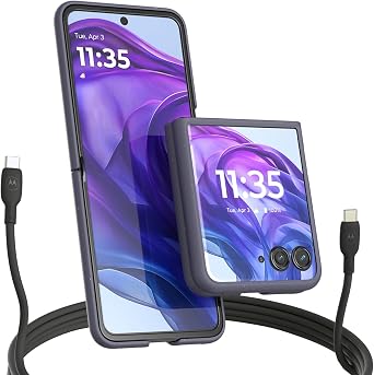 Motorola Razr+ 2024/2025 Midnight Blue Case and Black Silicone Cable Bundle