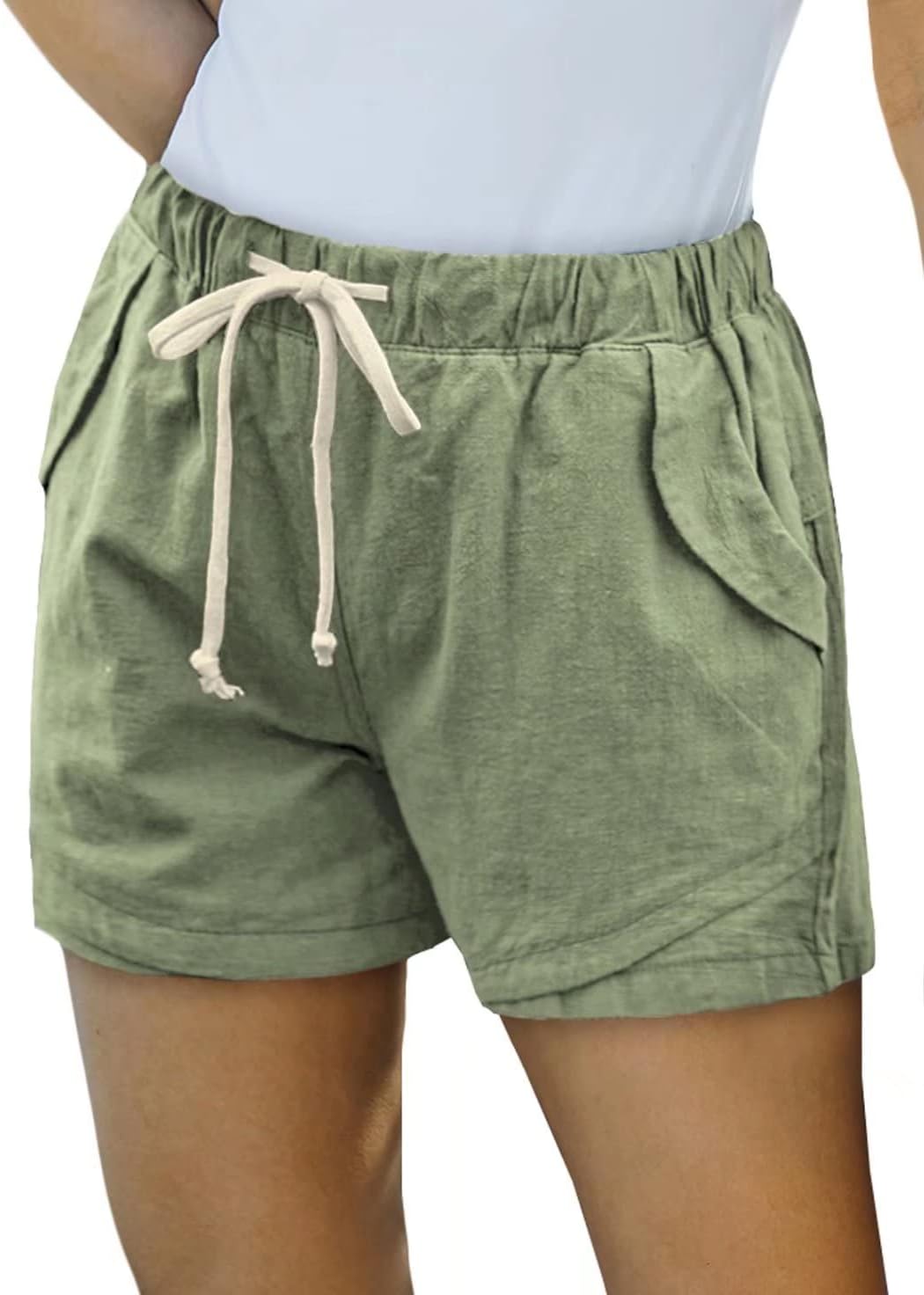 Women's Drawstring Elastic Waist Casual Solid Comfy Linen Beach Shorts
