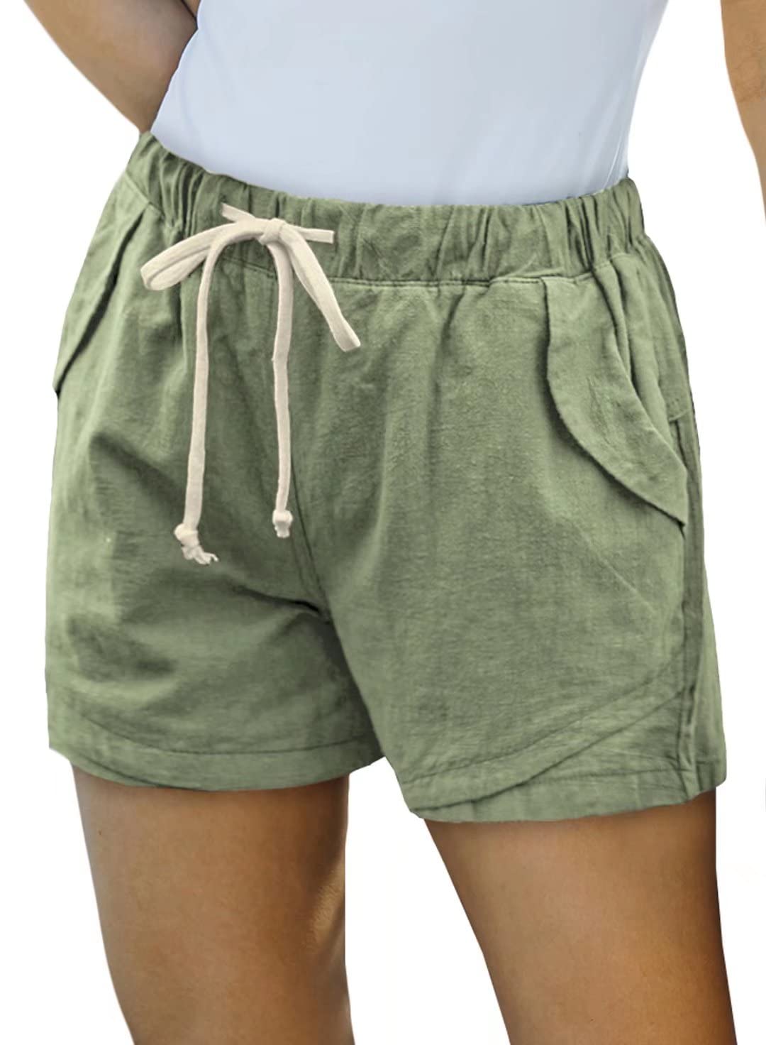Women's Drawstring Elastic Waist Casual Solid Comfy Linen Beach Shorts