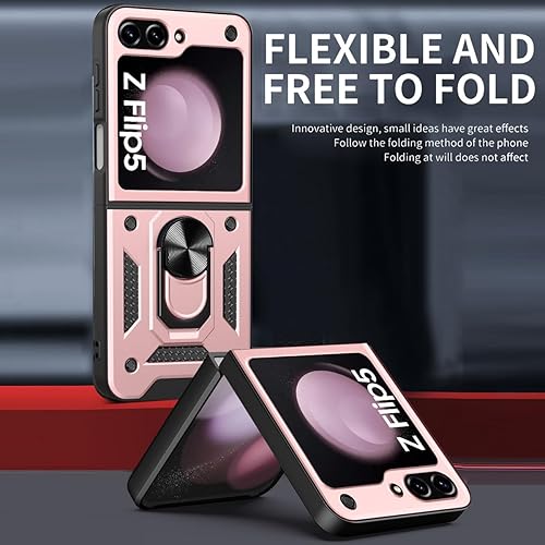 Miniatura 8 de AICase Funda para Samsung Galaxy Z Flip 5 con soporte de anillo, a prueba de golpes, para Galaxy Z Flip 5 5G soporte magnético para automóvil, oro