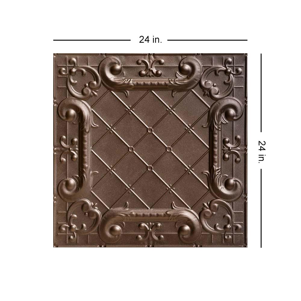 Shanko SKPC502 Romeo, Romeo Stamped Metal Lay-in Tin Ceiling Tile (Covers/ 48 sq. ft.), Bronze, Pack of 12