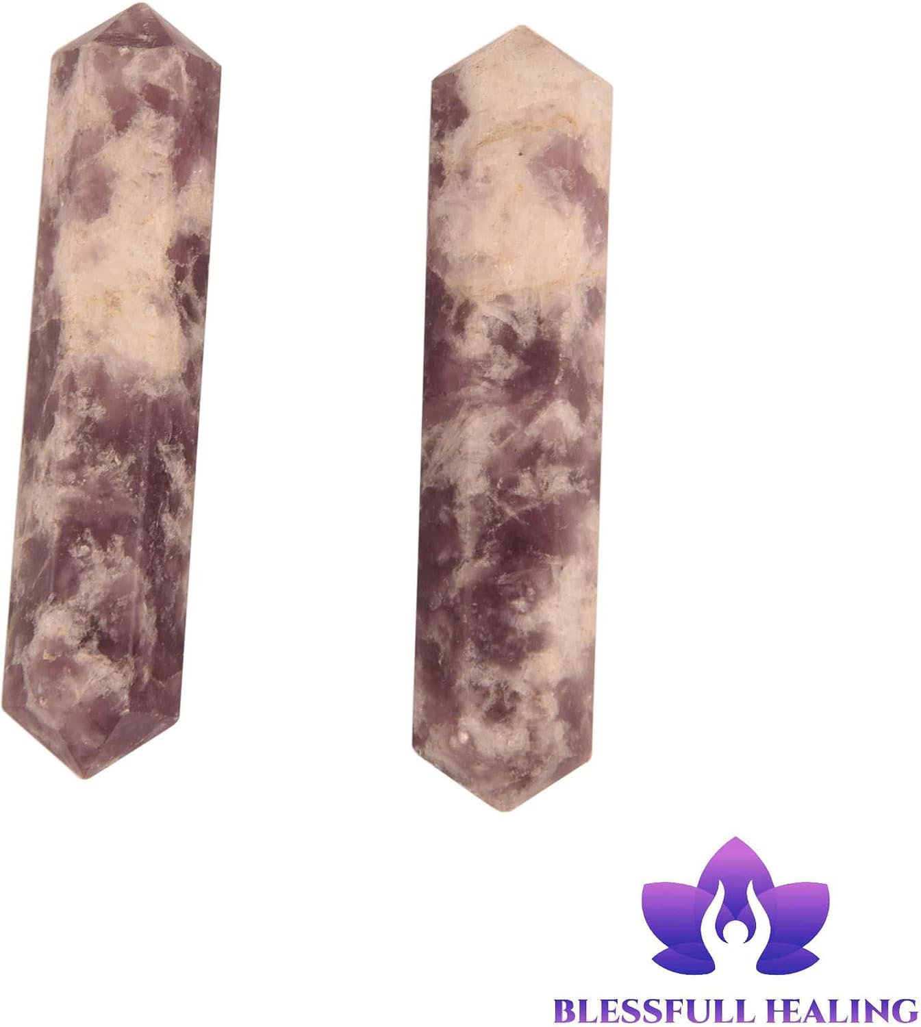 Blessfull Healing Gemstone Lepidolite Crystal Points Wand Double Terminated Wand
