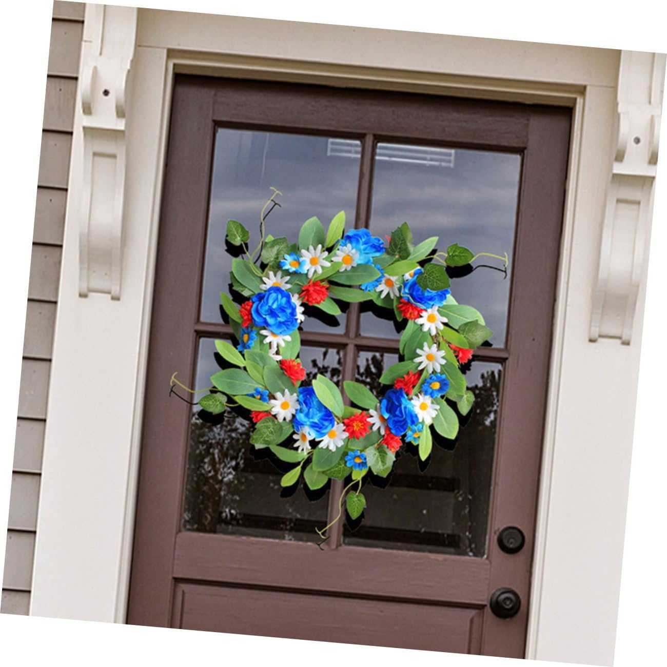 Ciieeo Artificial Flower Wreath Colorful Daisy Wreath for Front Door Decor Spring Floral for Festivals Decoration