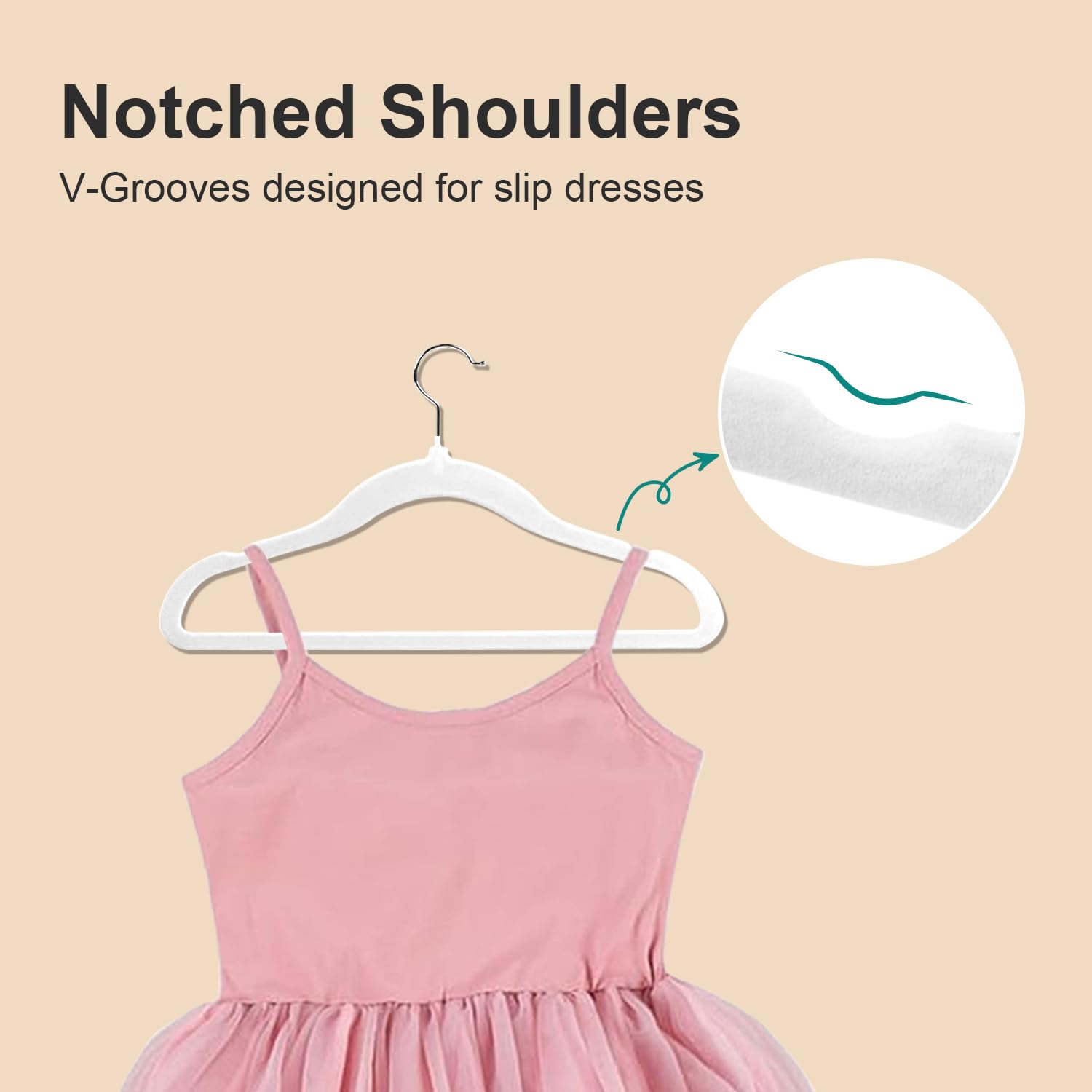 Grucce in velluto per bambini, 35,5 cm, antiscivolo, per camicie, pantaloni, gonne, abiti, giacche, cappotti, confezione da 32 pezzi, bianco