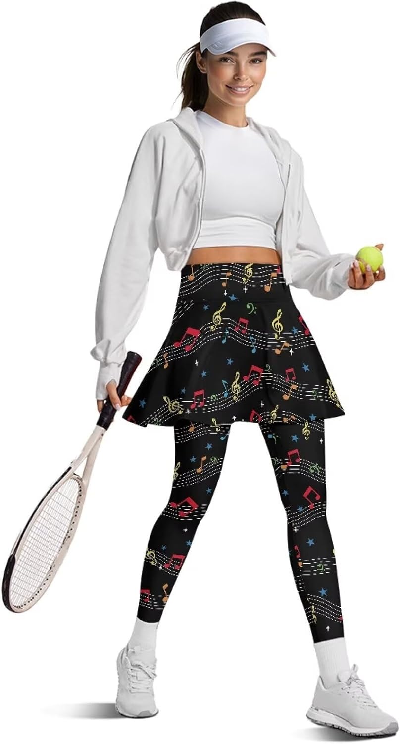 Women's Tennis Skirted Leggings Golf Skorts Yoga Leggings with Skirts Flowy Workout Athletic Pickleball Clothes