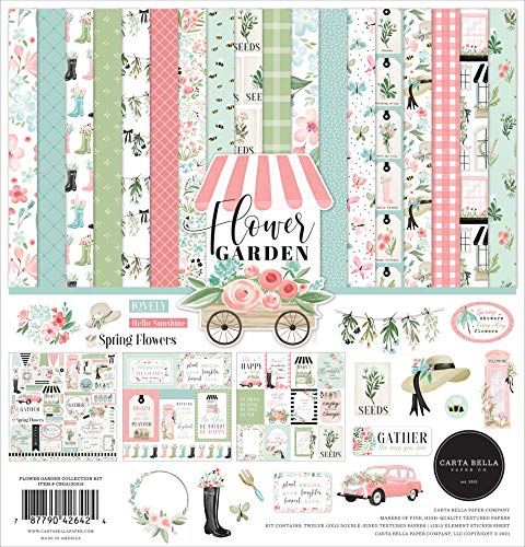 Carta Bella Paper Company Flower Garden Collection Kit Paper, Green, Blue, Pink, 12-x-12-Inch