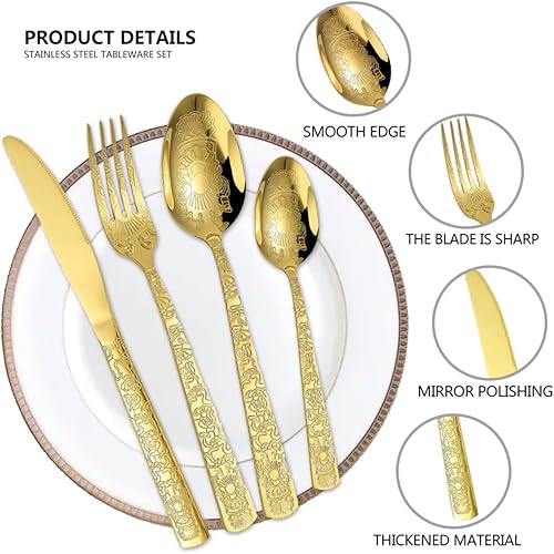 Miniatura 2 de XIAOYU Juego de cubiertos de acero inoxidable retro de 16 piezas, juego de cubiertos vintage, incluye cuchillos, tenedores, cucharas, servicio para