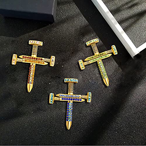 Image of Premium Colorful Crystal Cross Nail Brooch Enamel Rhinestone Screw Cross Brooch Handmade Lapel Pin Trendy Badge Clothes Hat Bag Decoration Accessories for Men and Women