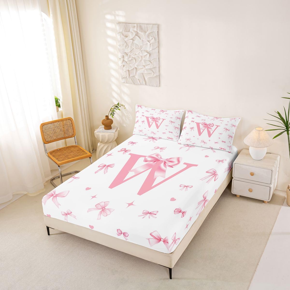 Sábana bajera ajustable con lazo rosa, tamaño King (no plana), juego de ropa de cama de 3 piezas, decoración de habitación de niñas y niños, mujeres, sábana de bolsillo profundo con lazo de cinta