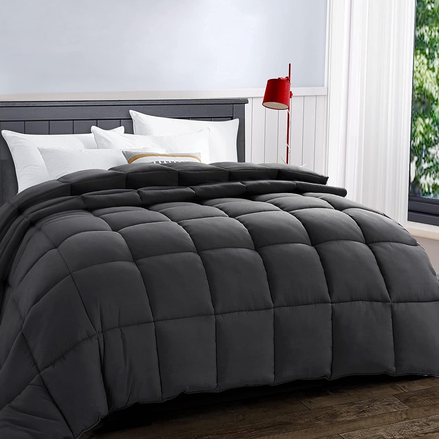 Orange Bedding Duvet Insert Queen Size Comforter All Season Quilted Soft Down Alternative Comforters with Corner Tabs Fluffy Cool Lightweight - Machine Washable - Dark Gray, 88x88 inches