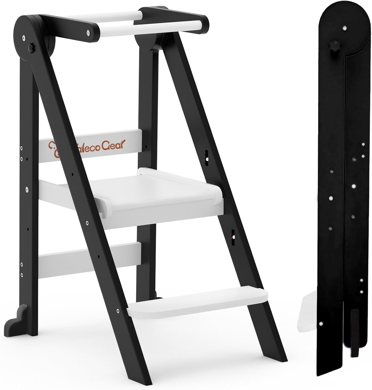 foldable toddler kitchen stool helper, toddler tower with 3 adjustable height, wooden toddler step stool, collapsible toddler tower, toddler stool for kitchen and bathroom black