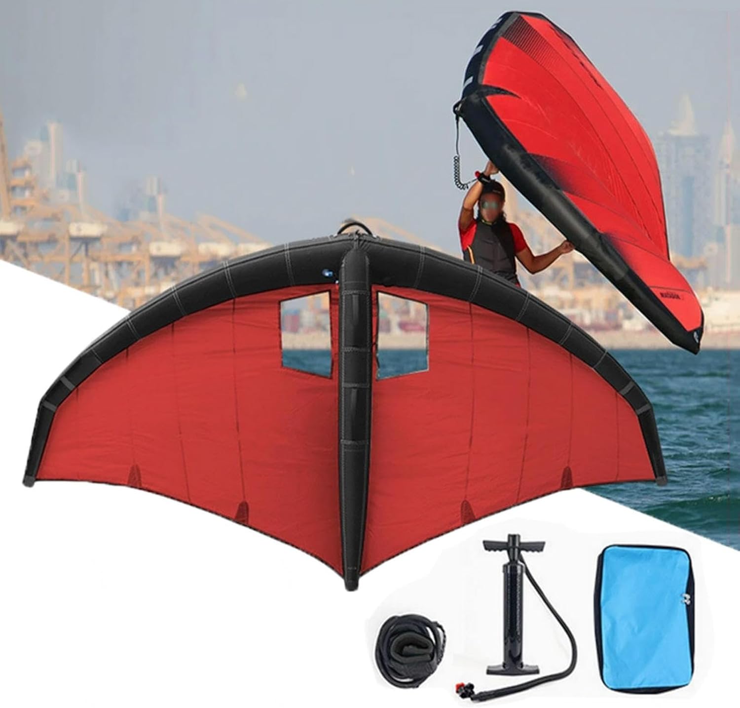 Windsurfing Inflatable Wing,Wind Wingfoil and Hydrofoil Board, Handheld Surf Sail, with Window, for Water Sports, Kiteboarding, Surfing