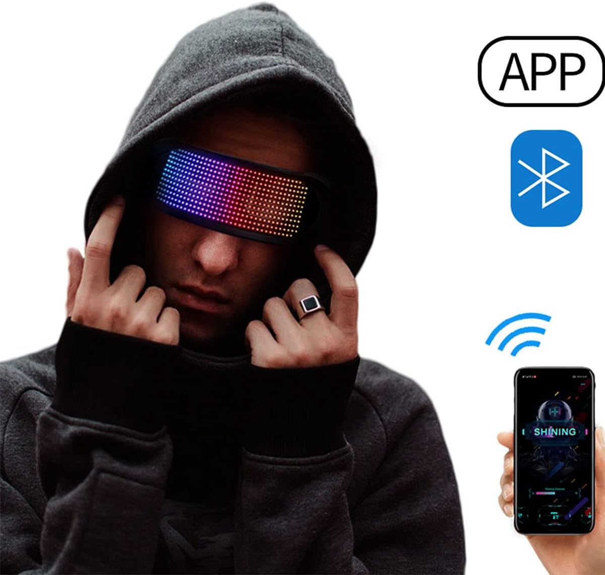 AINSKO Customizable Bluetooth LED Light Up Glasses for Raves,Festivals, Fun, Parties, Sports, Birthday, Costumes, EDM, Flashing - Display Messages, Animation, Drawings (RGB Full Color