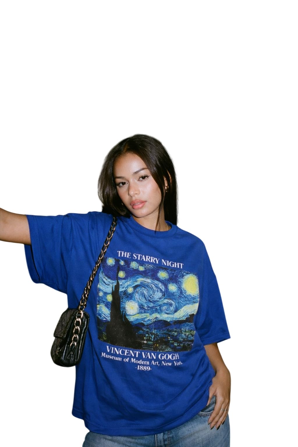 surfbae Women Oversized Graphic Printed T-Shirt | Cotton Loose Fit Half Sleeve Casual Streetwear Tee | Trendy Art Print Top for Girls (Blue)-picture-46