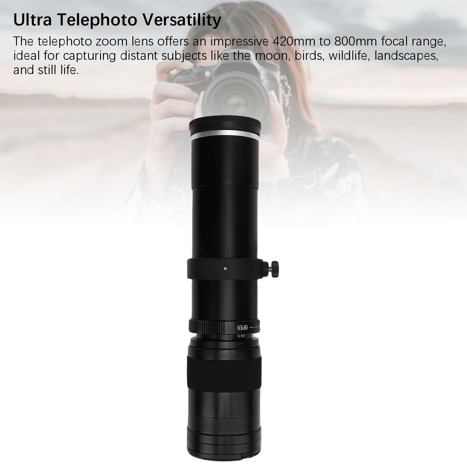 Denash Teobiektyw Teleobiektywu 420 do 800 Mm z otwórcą F8.3 do Montażu Bezlusterkowego Aparatu, Manualny Obiektyw z Zoomem, Aluminium i Optyczny materiał Szklany (BLACK)