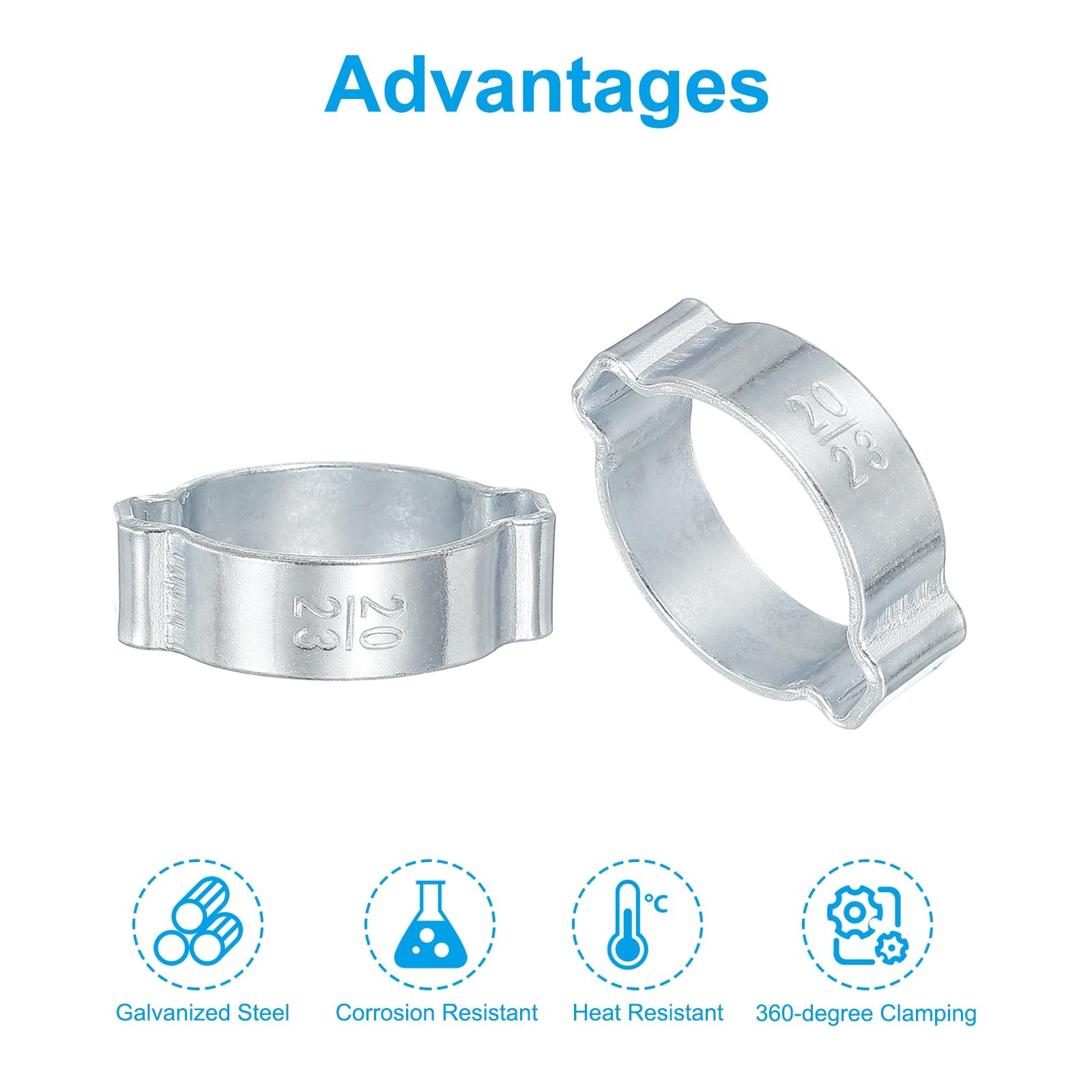 PATIKIL 35 Pack 20-23mm Double Ear Hose Clamp, Galvanized Steel O Clip Crimp Rings for Fuel Petrol Pipe Tube Fitting Connections, Silver Tone - Image 3