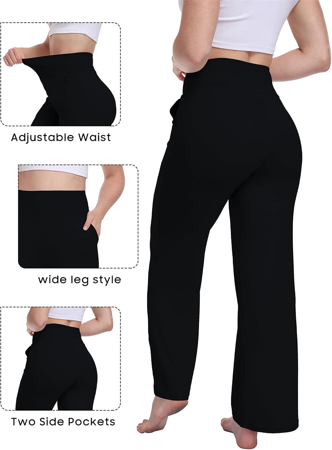 Kotii Women's Wide Leg Pants High Waist Sweatpants Loose Trousers Lounge Pants with Pockets Palazzo Casual Yoga Pant Pack