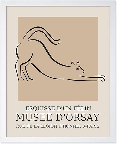Monem Art - Póster vintage, impresión minimalista retro, regalo para artista, inauguración de la casa, gato, dibujo de líneas, boceto, abstracto,