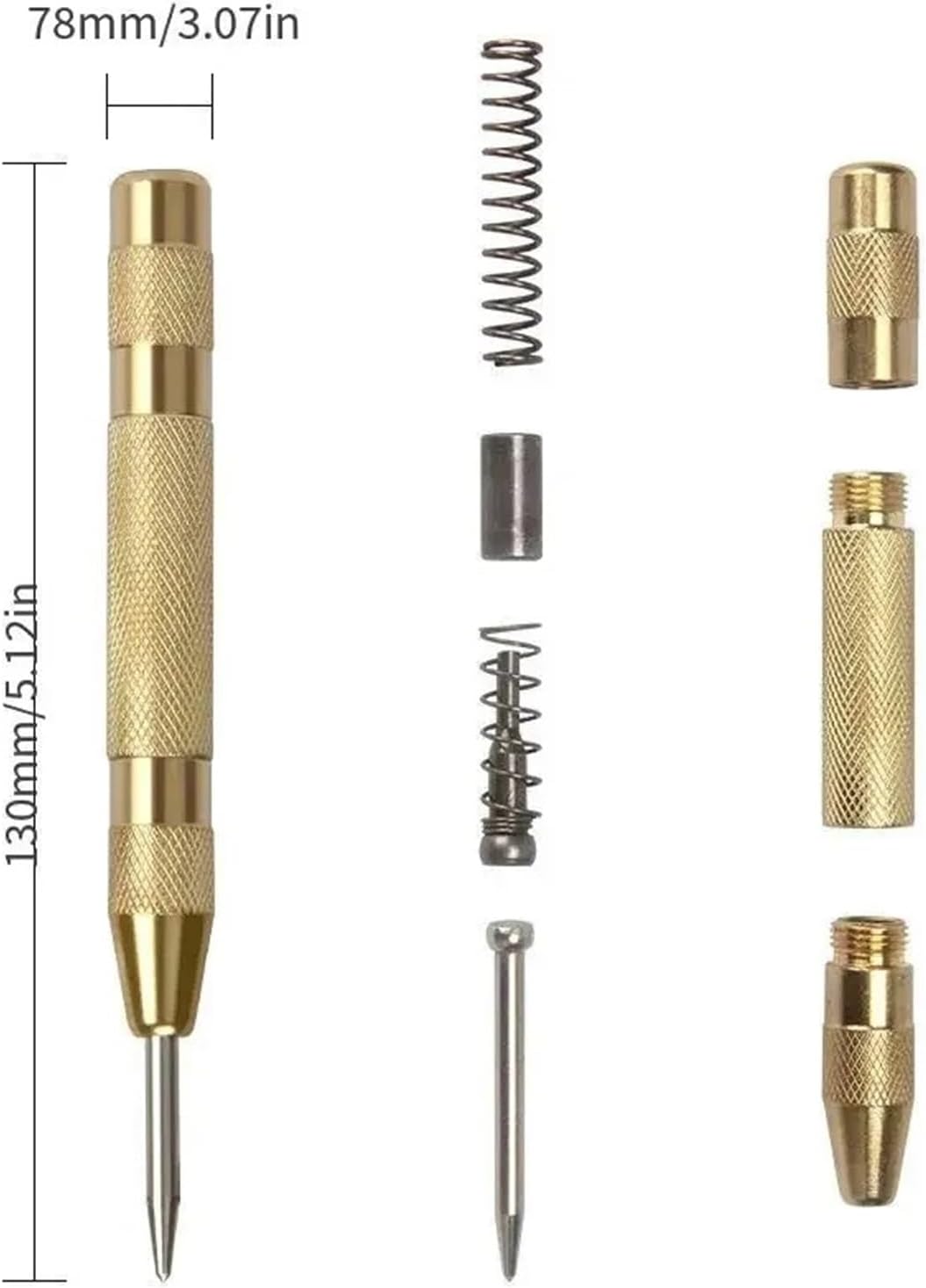 Center Positioning Punch 2pcs Automatic Center Punch General Automatic Center Punch Metal Drill Tool Center Hole Punch Super Strong Alloy(Gold)