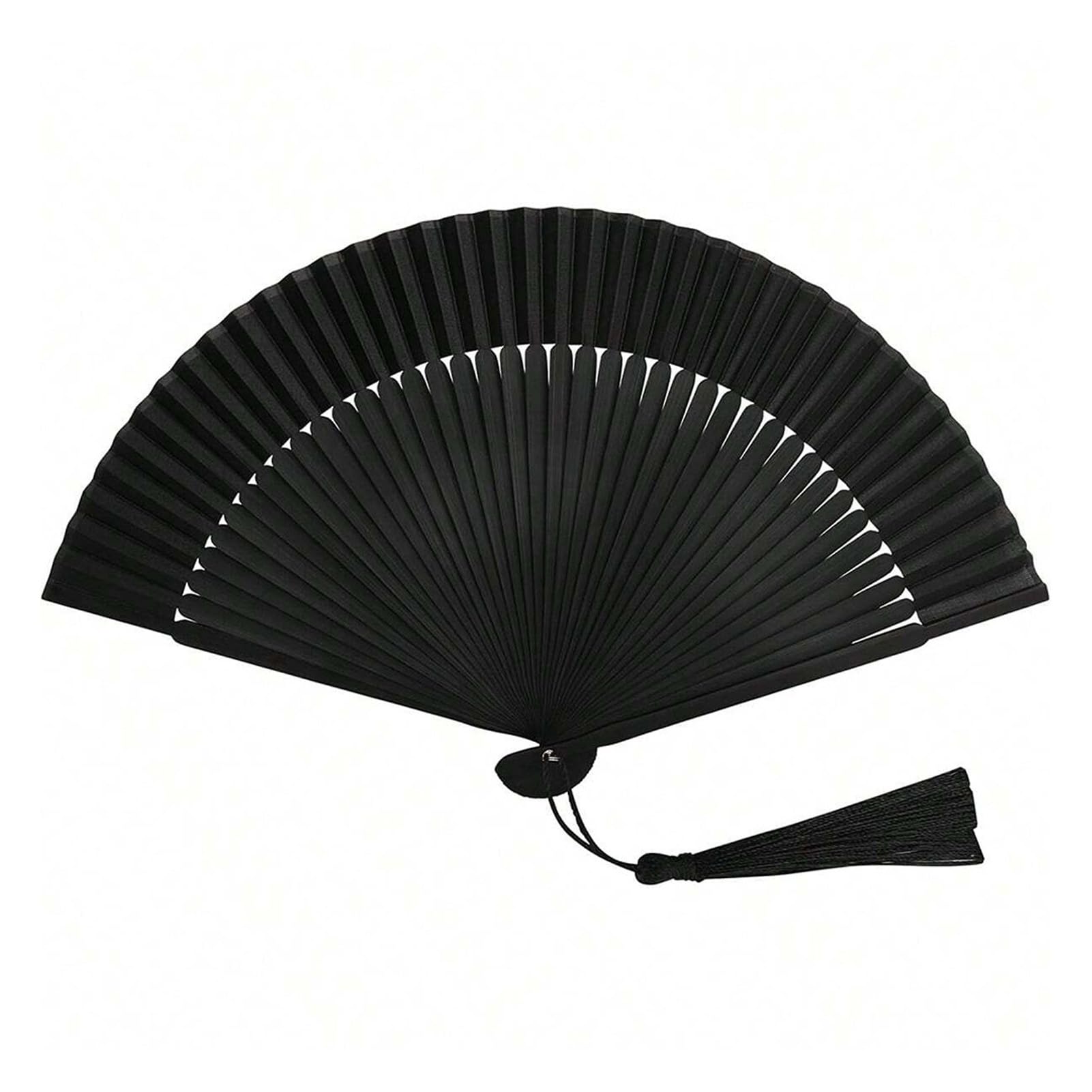 Chinese Style Folding Fan with Tassel Bamboo Ribs Decorative Handheld
