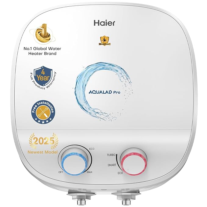 Haier Aqualad Pro Geyser 25 Litre 5 Star 1-3KW Adjustable Storage Water Geyser |Free Installation&Flexi Pipe| Warranty 10 Yr on Tank |Dual Control Knob |Shockproof Tech |Glassline Tank |9-Level Safety