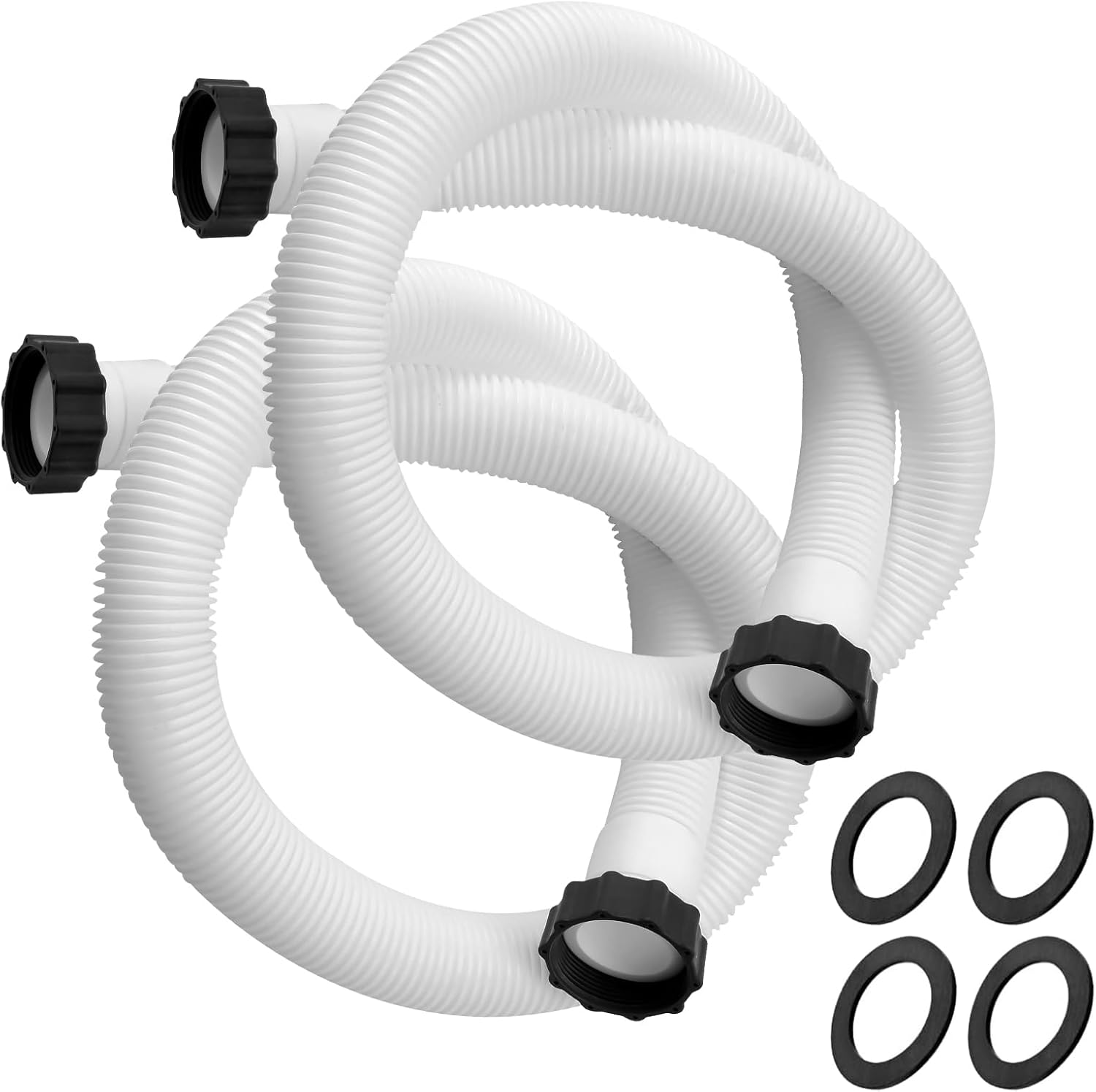 2 Pack 1.5" Pool Pump Hose for Intex Sand Filter Pumps & Saltwater Systems, 29060E Pool Filter Hose for Intex & Coleman Above Ground Pools, 59" Long Replacement Hoses, White