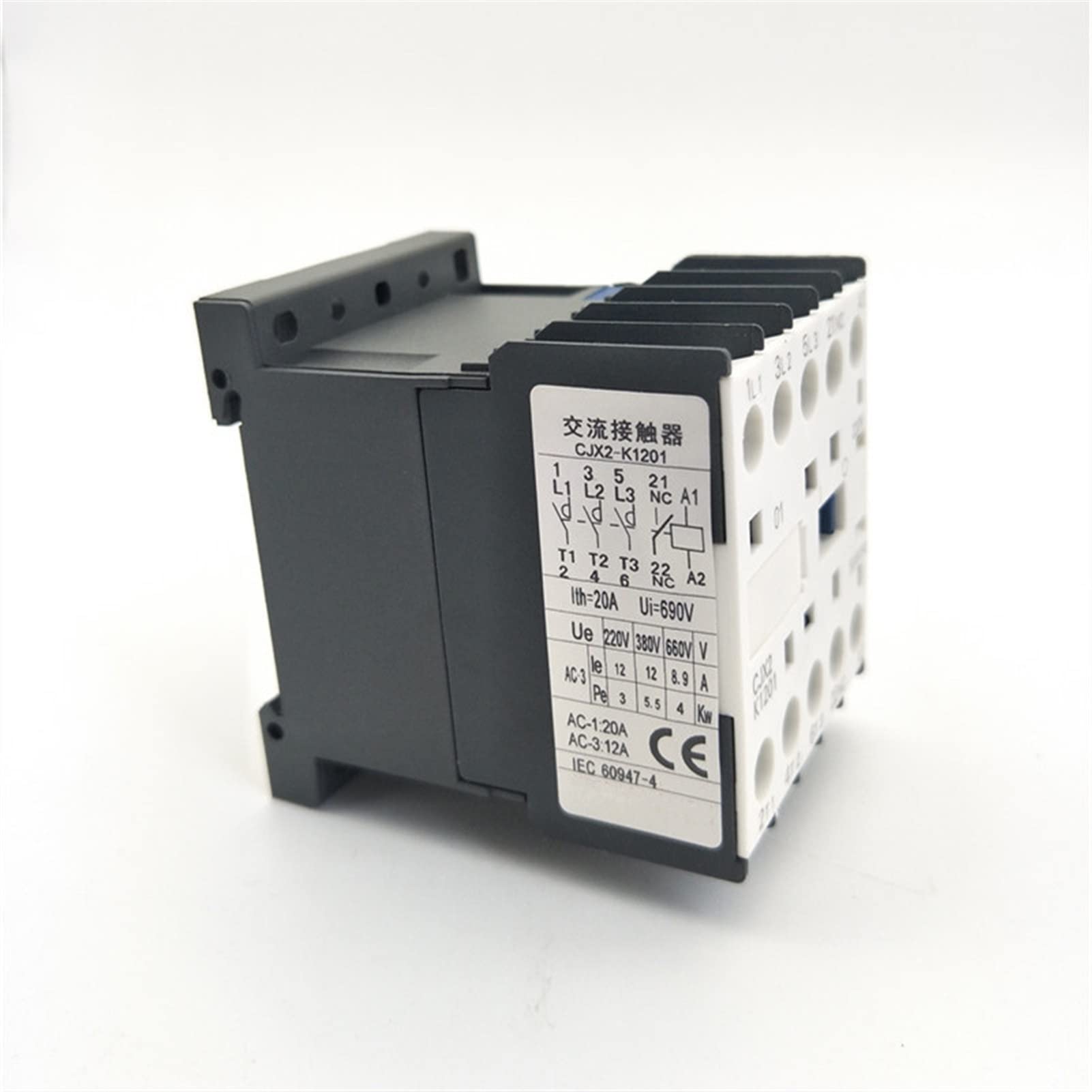 Instalacje elektryczne Stycznik CJX2-K1201 220 V Cewka 35 mm Szyna DIN 12a Trójbiegunowy 3p 1nc Przemysłowe styczniki elektryczne