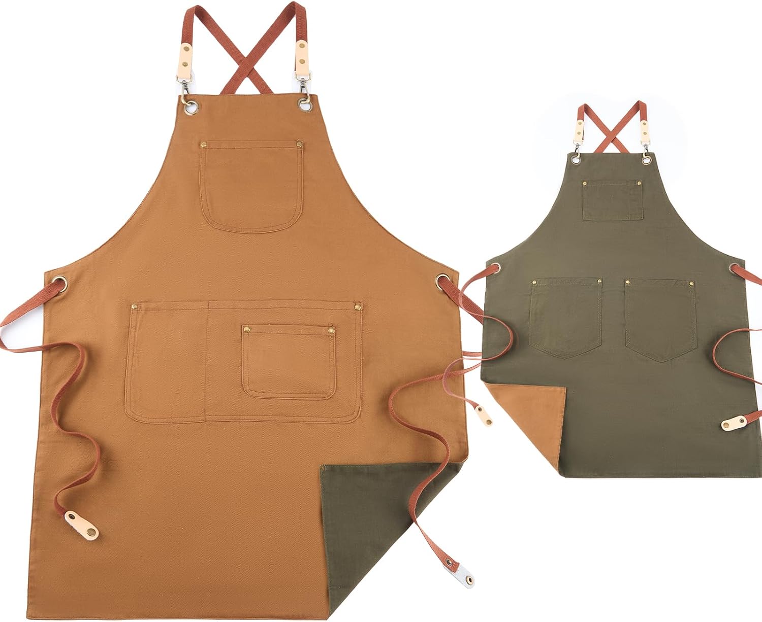 Double Sided Cross Back Chef Apron for Men Women, 12oz Cotton