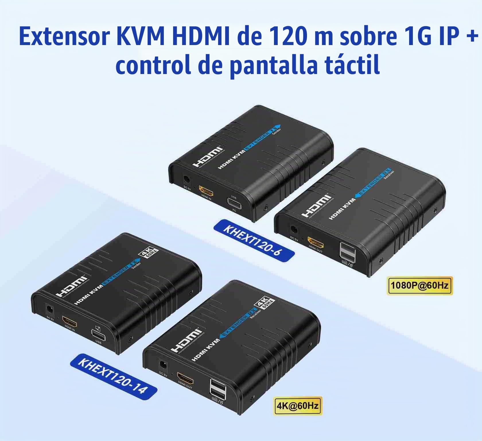 PremiumCord Extensor KVM HDMI 4K con USB 2.0 hasta 120 m por LAN, Over IP, Cat5/5E/6, UHD 4K 2160p 60 Hz, Full HD 1080p, 4:4:4, HDMI 2.0, HDCP 2.2, Carcasa Robusta de Aluminio