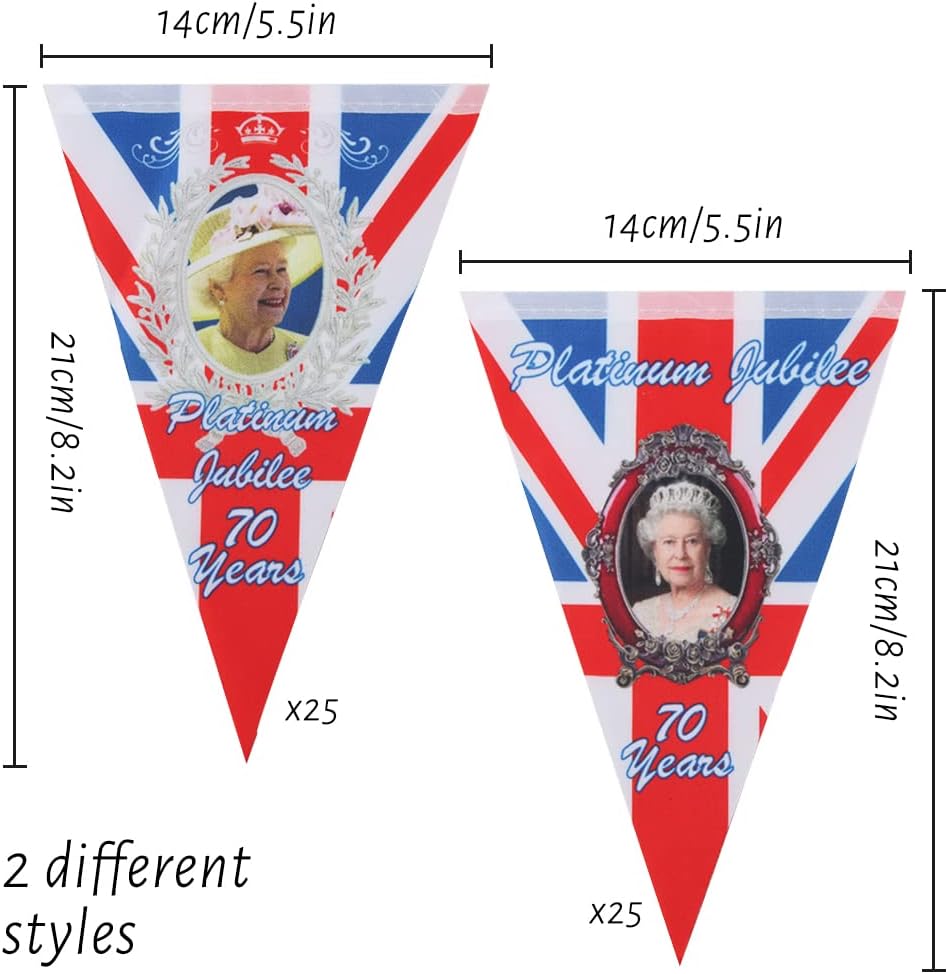 Queen Platinum Jubilee Bunting, Hillylolly 50 Pcs Triangle Bunting for