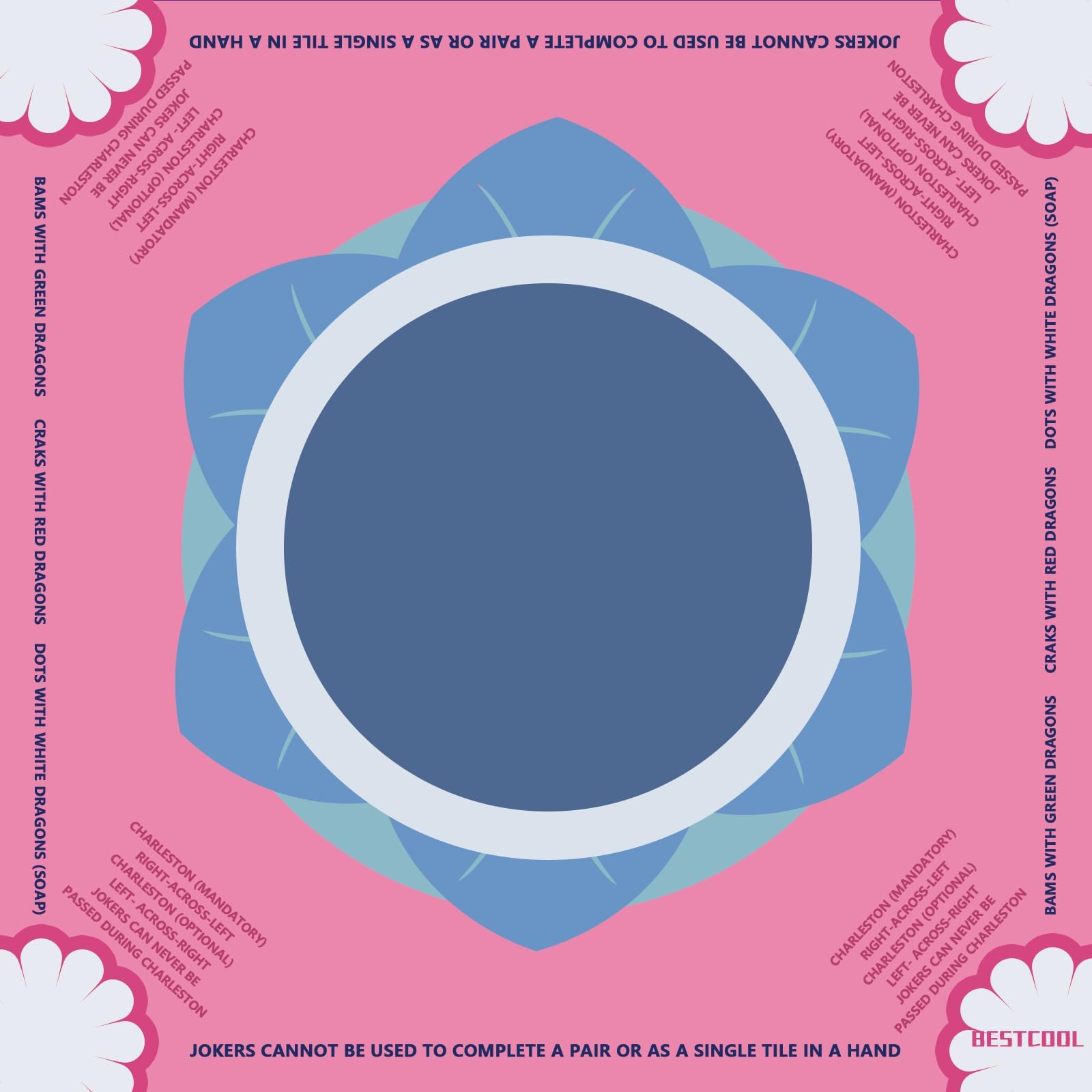 bestcool 2025 Neoprene Mahjong Mat with Rules for Table, 33"*33" Odorless, Free of PAHs, No Creases American Mahjong Mat with Instructions, Anti-Slip, Noise Reduction Mahjong Gift (Pink-B)