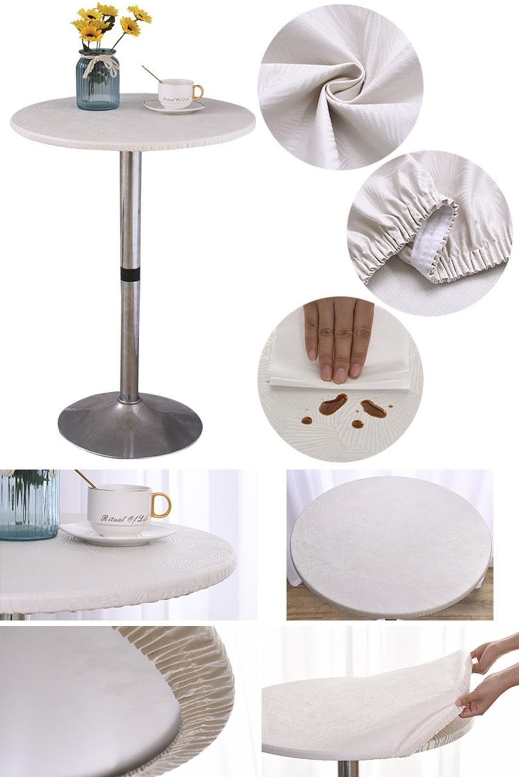 Copritavolo Rotondo, Protezione per Tavolo Rotondo, Tablecloth Rotondo Non Slip con Bordo Elastico Mollettone Tavolo Lavabile Antimacchia Tovaglia Plastificata Rotonda D,160cm