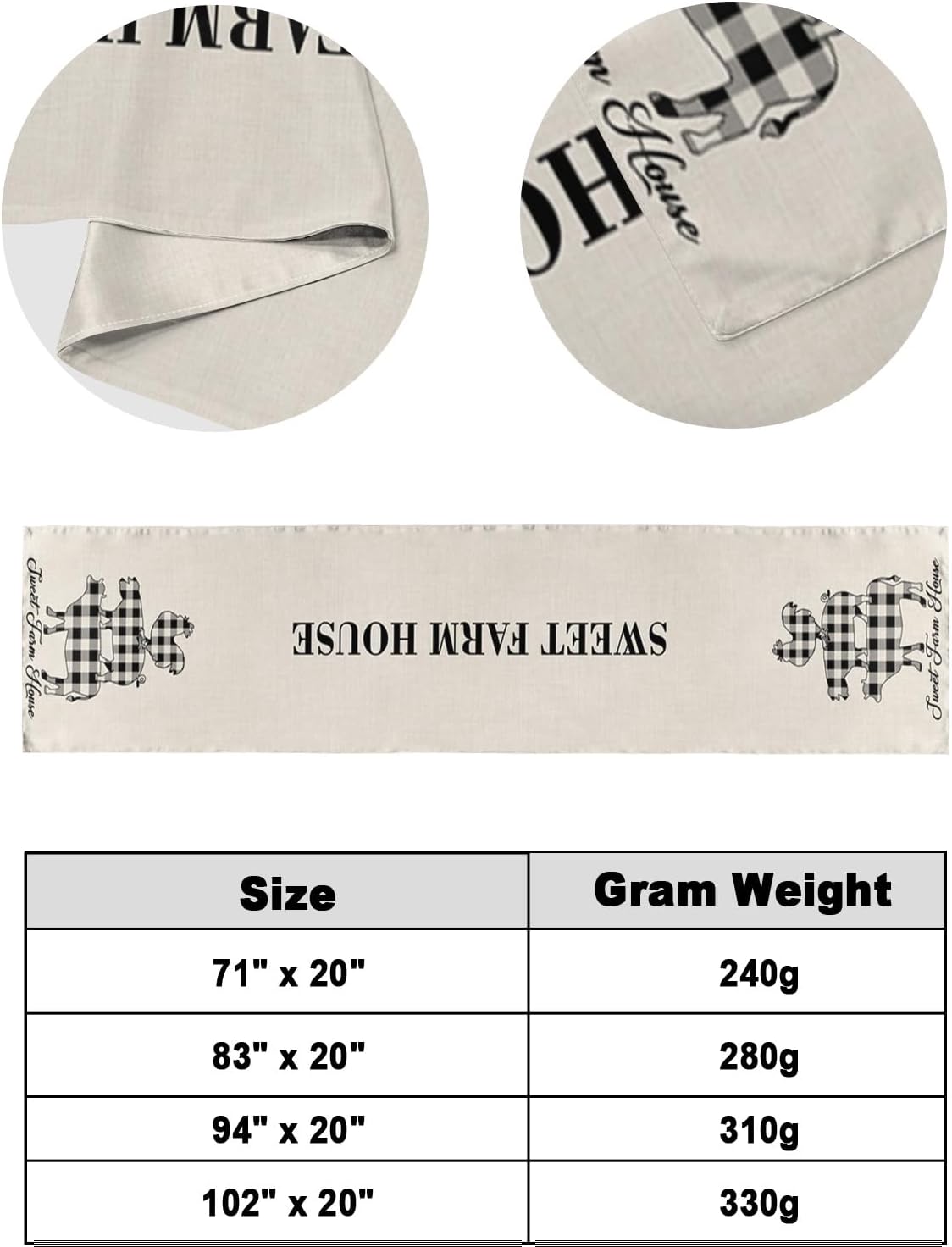 Bed Runners & Scarves, Farm Animals Black and White Plaid Burlap Texture Bed Runner, Bed Scarf Protector Decorative Accent Bedding Scarf for Hotels Homes and Guestrooms, 94 x 20 inches