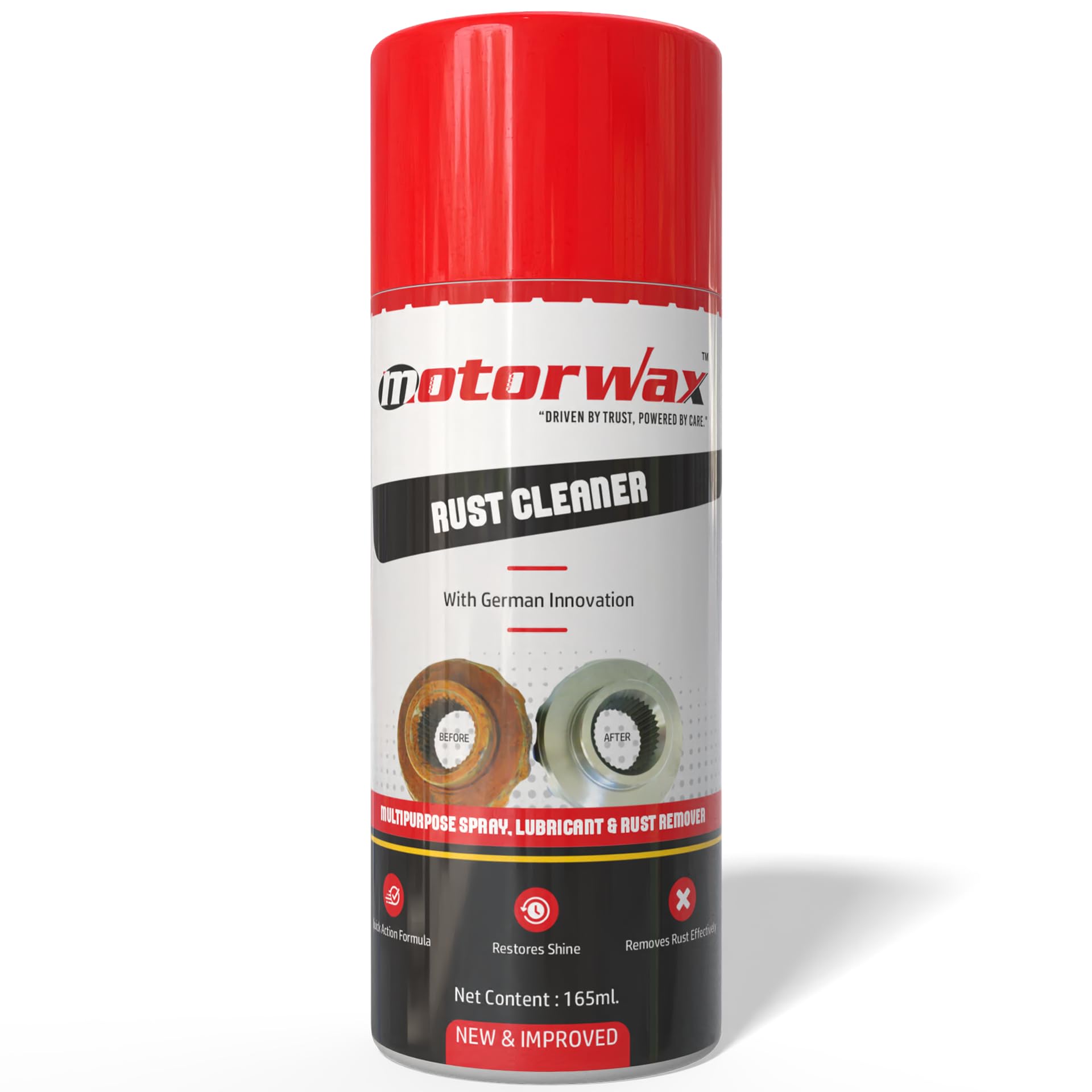 Motorwax Rust Cleaner Spray (165mL) | Multipurpose Rust Remover, Lubricant & Shine Restorer | German Innovation | Effective Rust Removal & Protection (Pack of- 1)