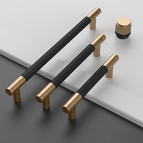 Miniatura 6 de ROMATEE Paquete de 10 tiradores moleteados de bronce champán y negro de 3-34 pulgadas de centro a centro, manijas de gabinete de cocina, accesorios