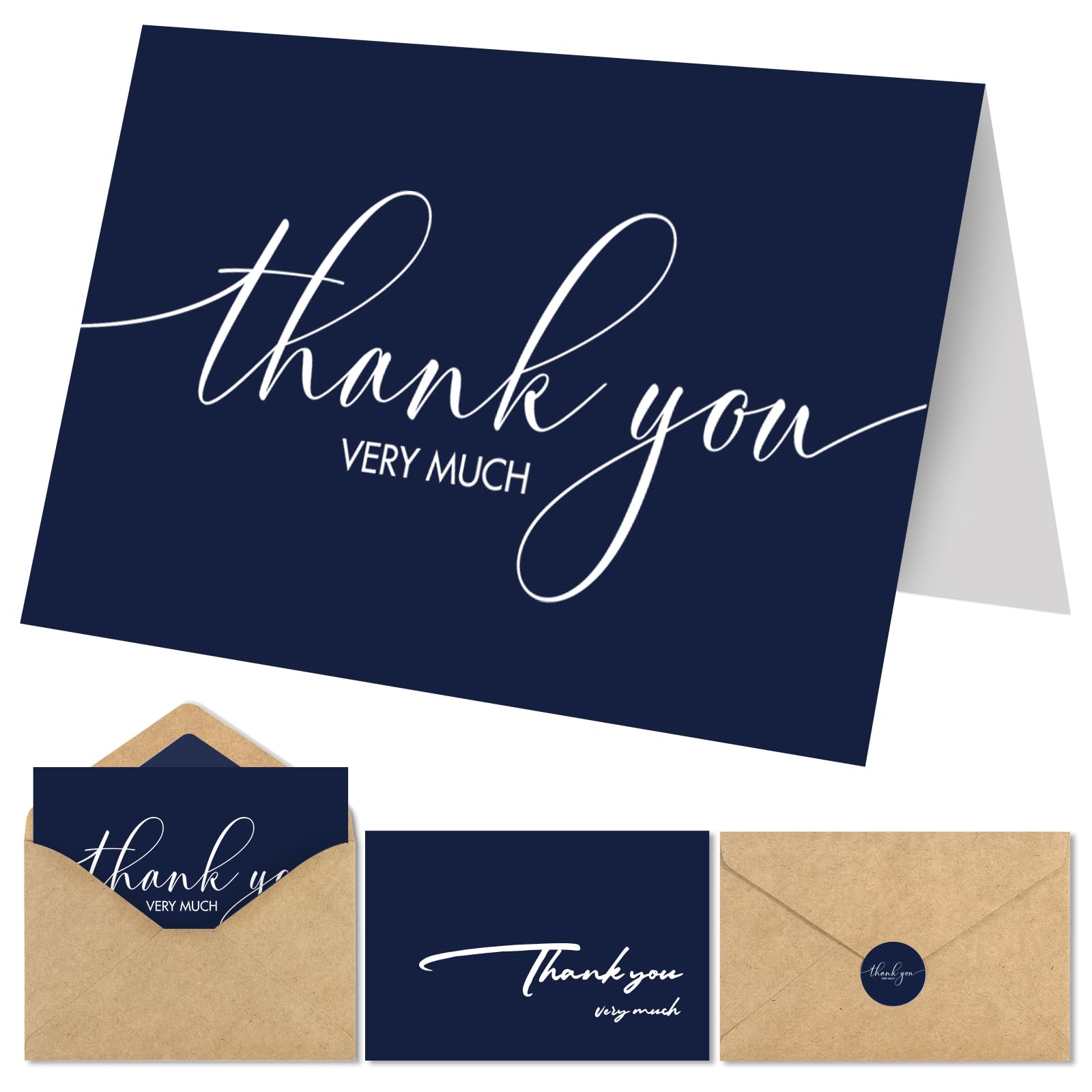 Photo 1 of AZAZA 96 Pack Thank You Cards with kraft Envelopes and Stickers,4x6 inch Navy cards,Blank Thank You Cards for Small Business,Baby Shower,Wedding,Bridal Shower,Graduation,Funeral,Navy 96 Pcs Navy