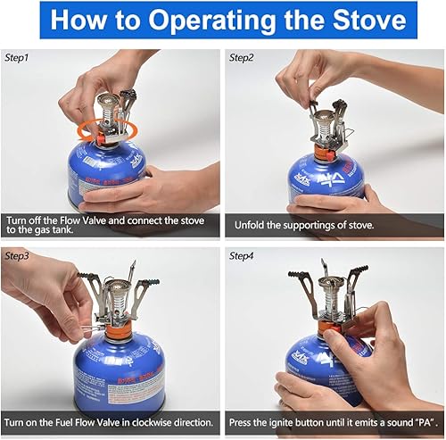 Miniatura 6 de Odoland Kit de 12 utensilios de cocina para acampar con mini estufa, olla ligera con 2 tazas, kit de cuchara de tenedor para mochileros, camping al