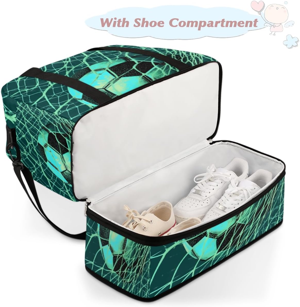 QsirBC Interesting Soccer Style Gym Bag for Women Duffle Tote with Shoes Compartment Men Weekender Duffel for Dance Travel Sports Swimming Overnight