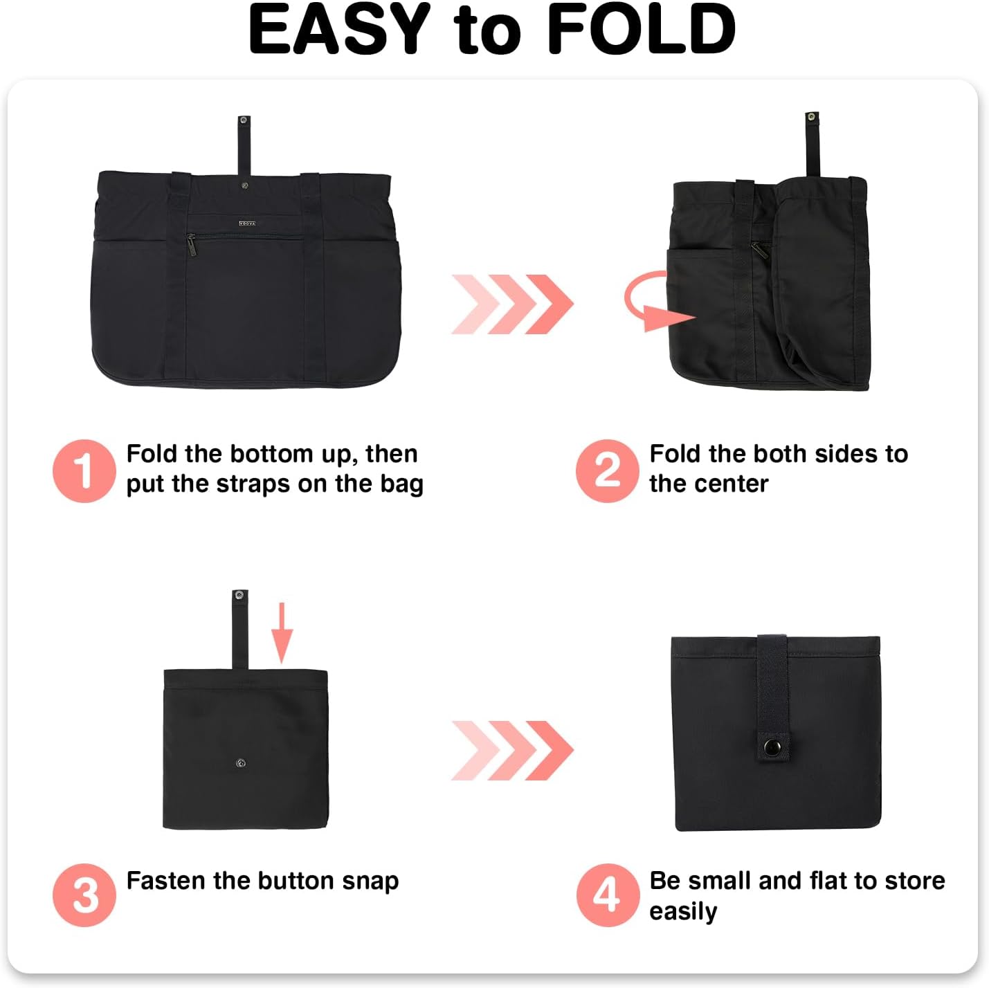 Voova Tote Bag for Women, Large Capacity Tote Bag with Zipper, Foldable Shoulder Bag Handbag for Work,Travel,Shopping,Beach - Image 4