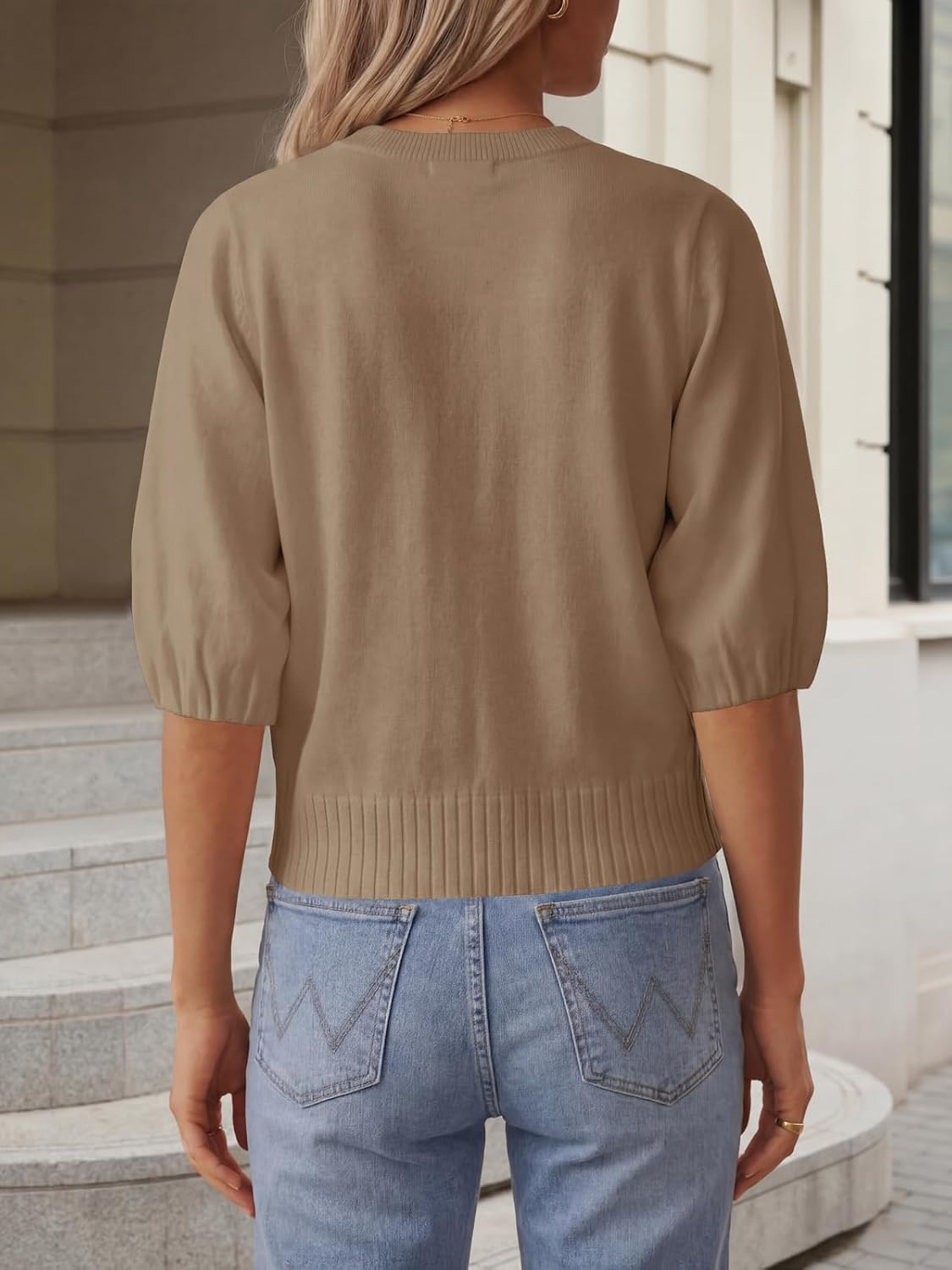 Saodimallsu Womens Short Sleeve Cardigan Lightweight Knit 2026 Spring Summer Crew Neck Button Down Sweater Tops thumbnail