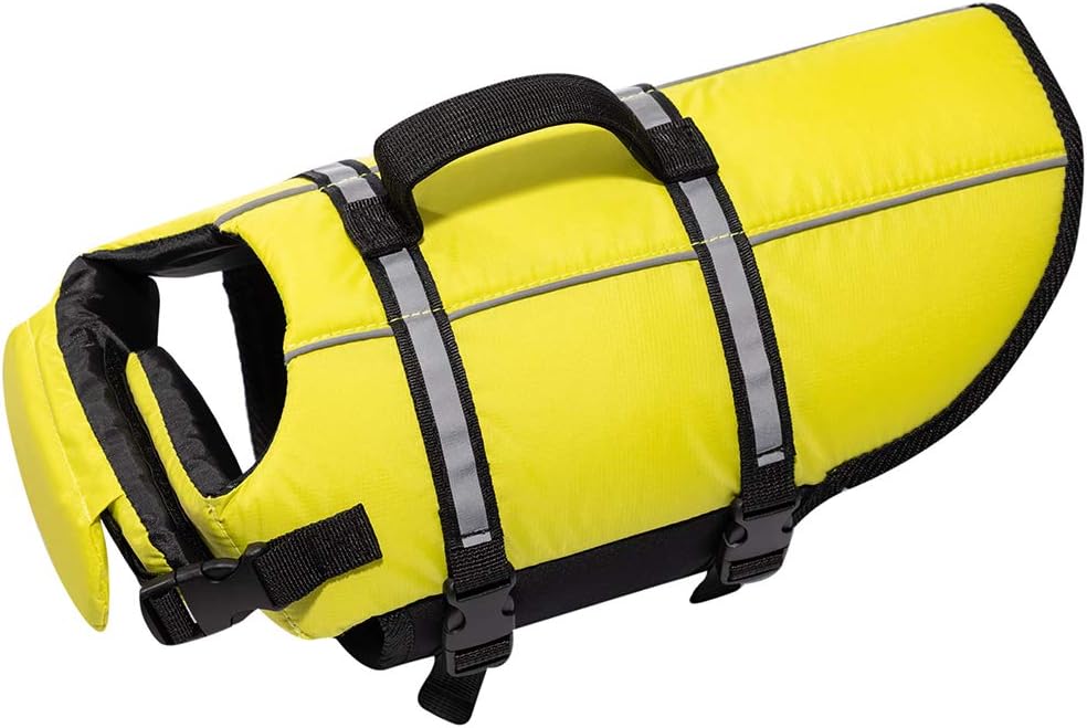 Hollypet Dog Life Jacket Adjustable Dog Lifesaver Reflective Vest Pet Life Preserver with Rescue Handle X-Small Neon Yellow