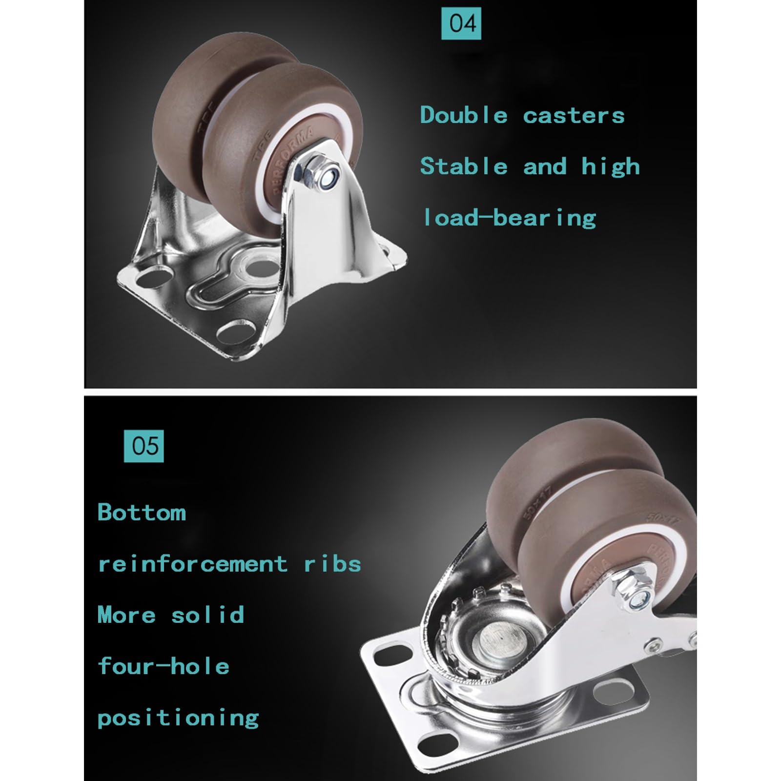 Wytrzymały, cichy, uniwersalny hamulec, podwójny hamulec, wielokierunkowe koło pasowe do przemysłowego wózka na przyczepie z płaską platformą(1.5inch,Brake wheel)