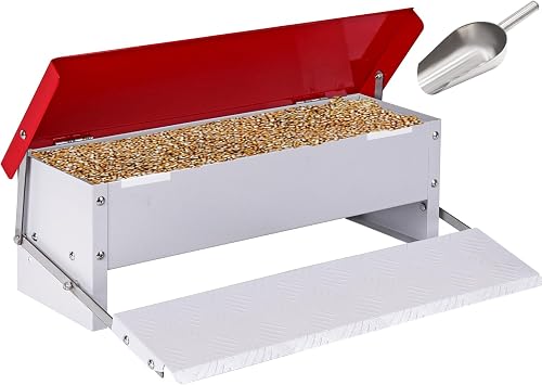 15lb Automatic Chicken Feeder Rat Proof Large Treadle Poultry Feeder with Rainproof Lid Outdoor Chicken Feeders for Duck Pheasants Roosters Bantams