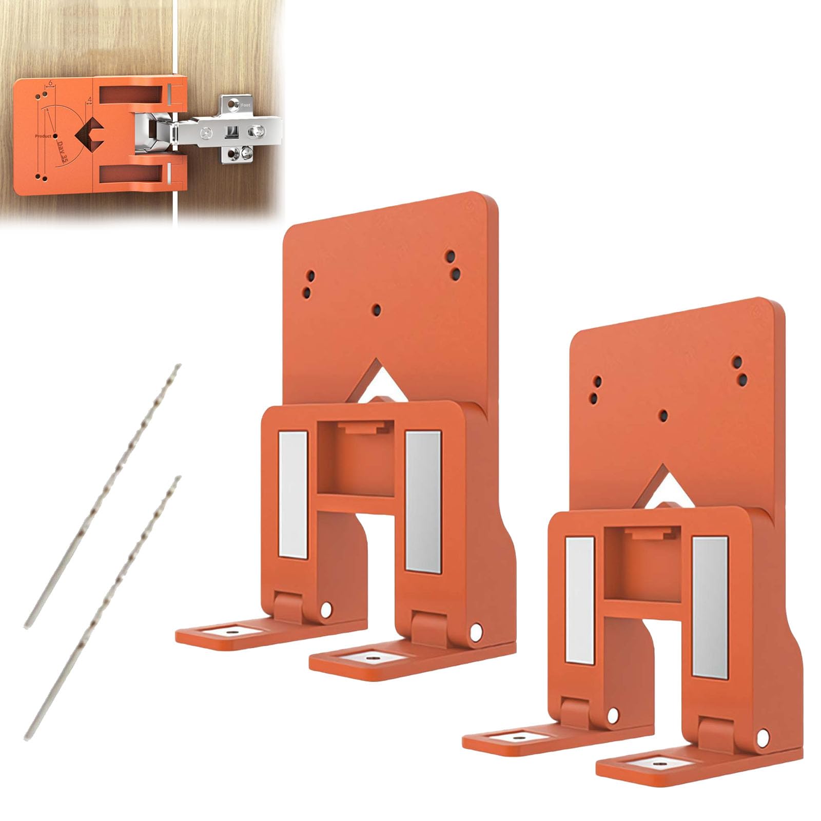 Magnetic Cabinet Door Hinge Spacer, Gap Alignment Tool for Easy Hinge Installation,Achieve Consistent 2.6mm Door Gap,Quick Alignment Tool Mounting Assist for Doors Cabinet Hinges (Orange+Drill 2pcs) — image 1