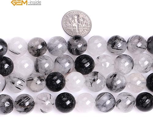 Miniatura 248 de GEM-Inside - Cuentas sueltas de piedra de lava negra natural de 0.315 in para hacer joyas, 15 pulgadas Cordierita de grado A